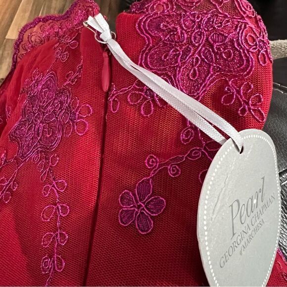 NWT!Pearl of Marchesa Red/Purple Beaded Embroidered Tulle Prom Party Dress Sz 4 - Picture 10 of 15
